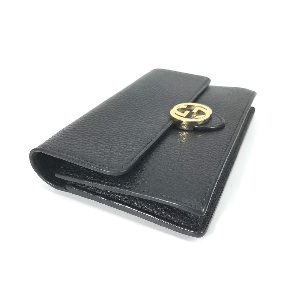 GUCCI Shoulder Bag 510314 leather black Interlocking G Chain wallet Women Used Authentic