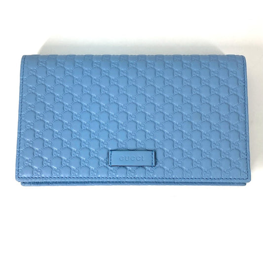 GUCCI Shoulder Bag 466507 leather blue Micro Guccisima Shoulder wallet Women Used Authentic
