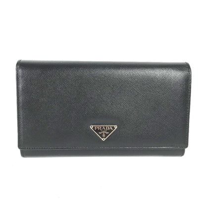 PRADA Long Wallet Purse M608A  Safiano leather black Triangle logo plate Long wallet Women Used Authentic