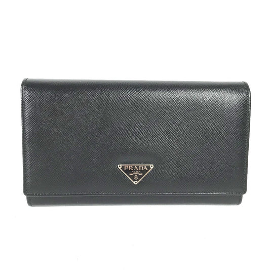 PRADA Long Wallet Purse M608A  Safiano leather black Triangle logo plate Long wallet Women Used Authentic
