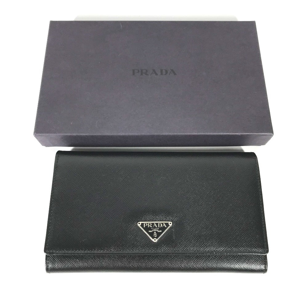 PRADA Long Wallet Purse M608A  Safiano leather black Triangle logo plate Long wallet Women Used Authentic