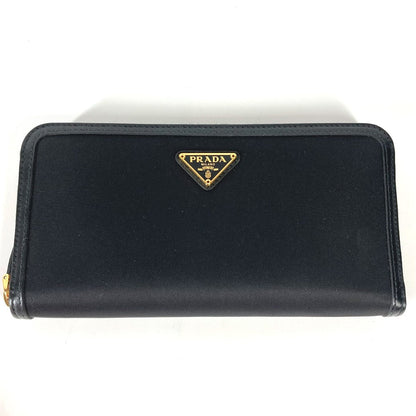 PRADA Long Wallet Purse 1ML506 Leather / nylon black Long wallet Triangle logo plate Women Used Authentic