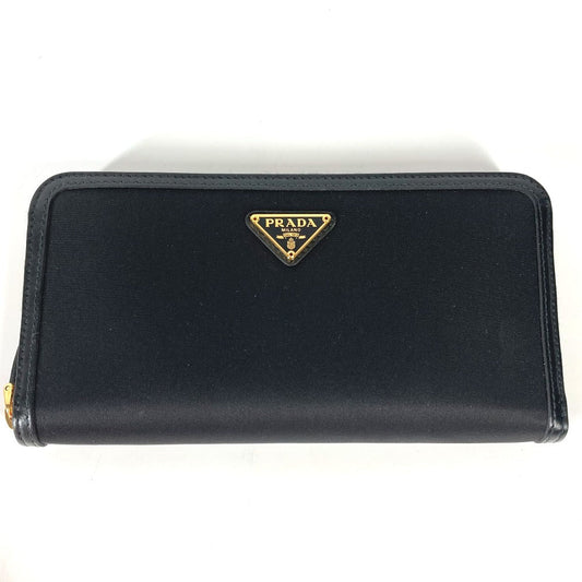 PRADA Long Wallet Purse 1ML506 Leather / nylon black Long wallet Triangle logo plate Women Used Authentic