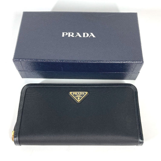PRADA Long Wallet Purse 1ML506 Leather / nylon black Long wallet Triangle logo plate Women Used Authentic