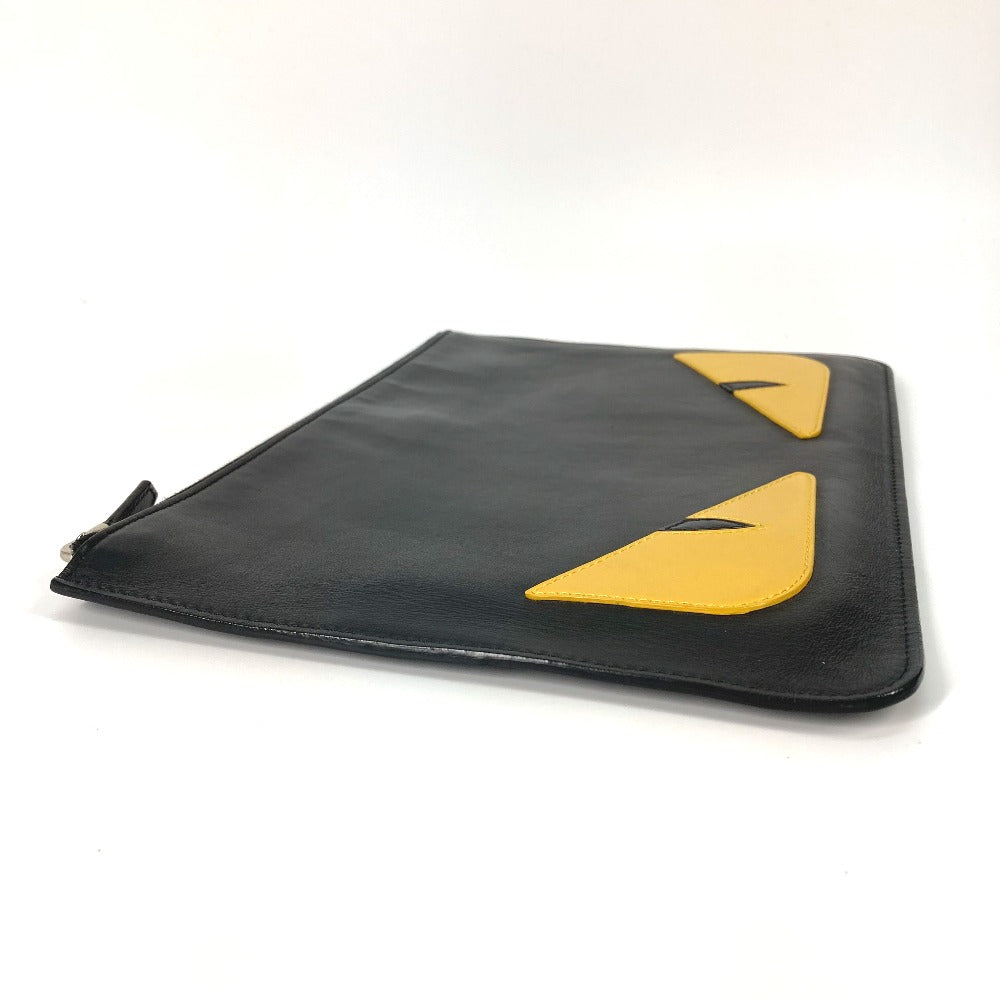 FENDI Clutch bag 7N0078 leather black monster Women Used Authentic