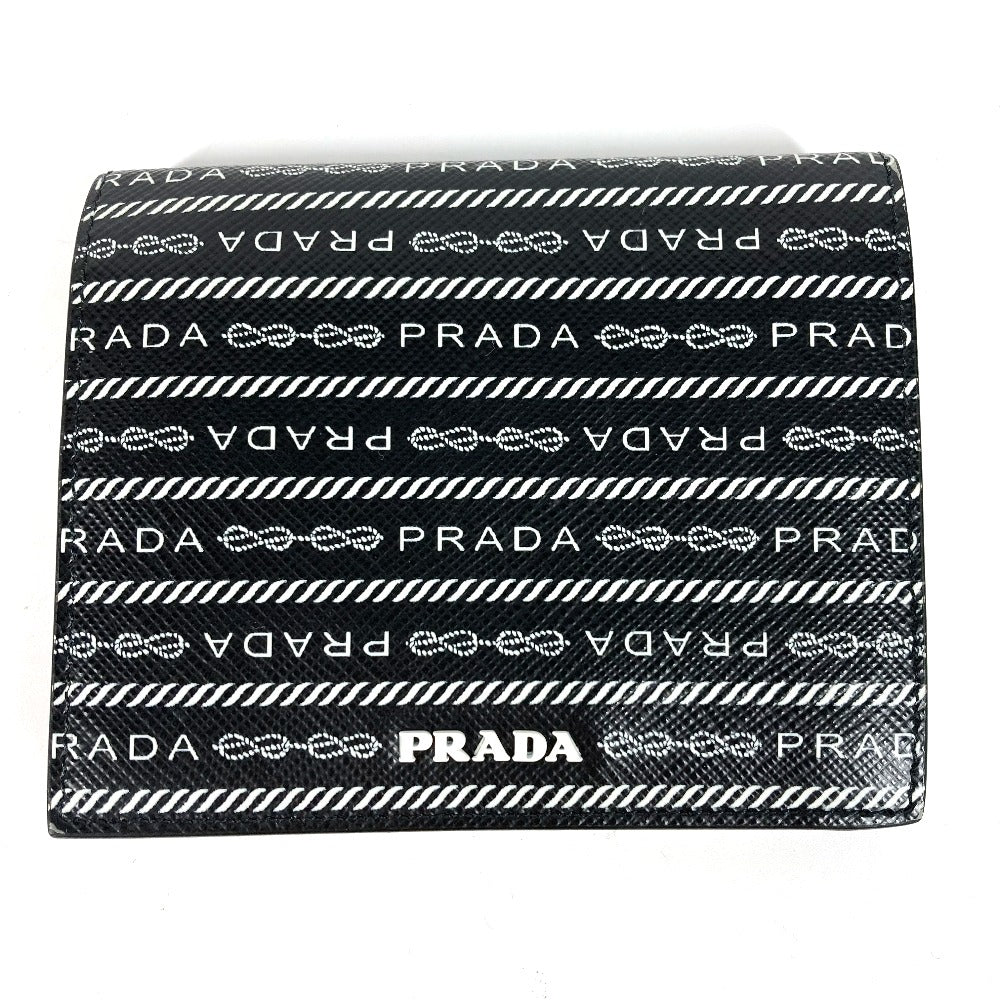 PRADA Folded wallet 1MV204 leather black All-over logo Women Used Authentic