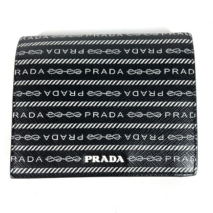 PRADA Folded wallet 1MV204 leather black All-over logo Women Used Authentic