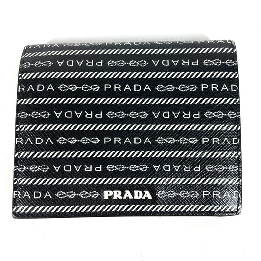 PRADA Folded wallet 1MV204 leather black All-over logo Women Used Authentic