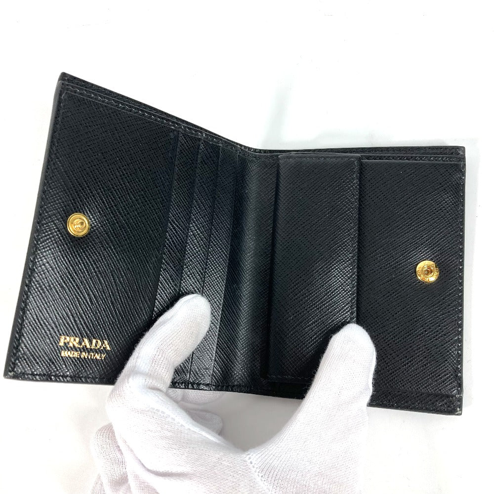PRADA Folded wallet 1MV204 leather black All-over logo Women Used Authentic