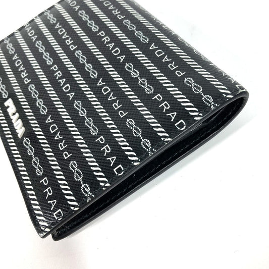 PRADA Folded wallet 1MV204 leather black All-over logo Women Used Authentic