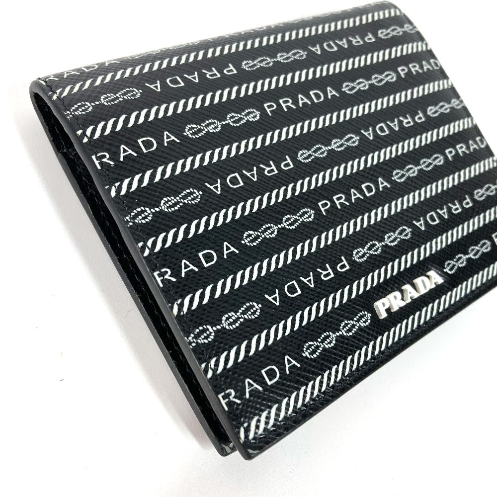 PRADA Folded wallet 1MV204 leather black All-over logo Women Used Authentic