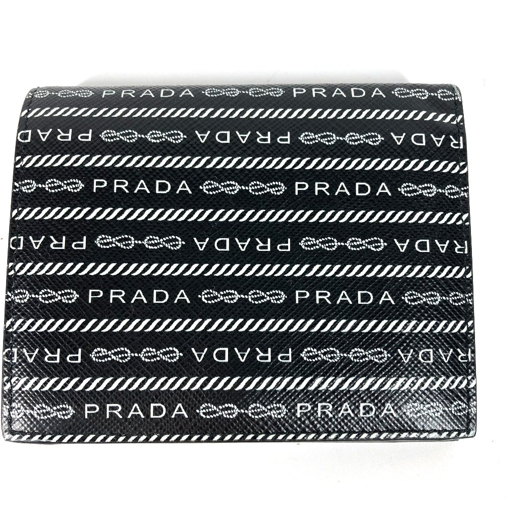 PRADA Folded wallet 1MV204 leather black All-over logo Women Used Authentic