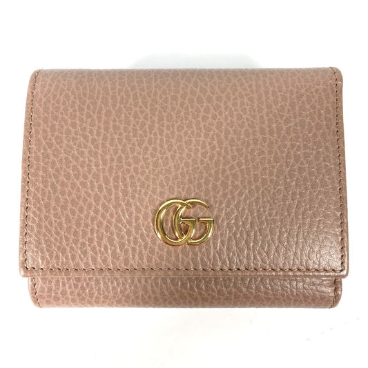 GUCCI Trifold wallet 474746 leather beige Compact wallet GG Marmont Women Used Authentic