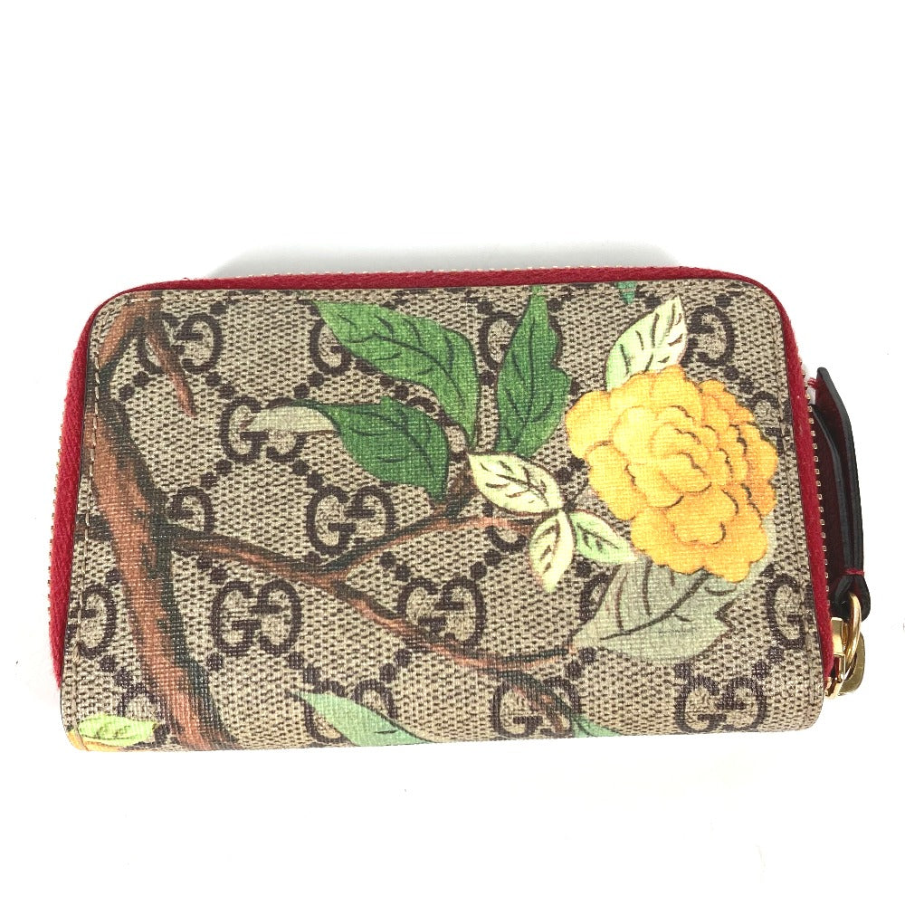 GUCCI Coin case 424897 GG Supreme Canvas Red GG Supreme Coin Pocket Wallet bird motif bird Women Used Authentic