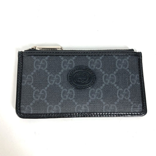GUCCI Coin case 697717 PVC / Leather black GG Supreme Interlocking G Card Case mens Used Authentic