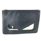 FENDI Clutch bag 7N0078 leather black Monster Bugs mens Used Authentic