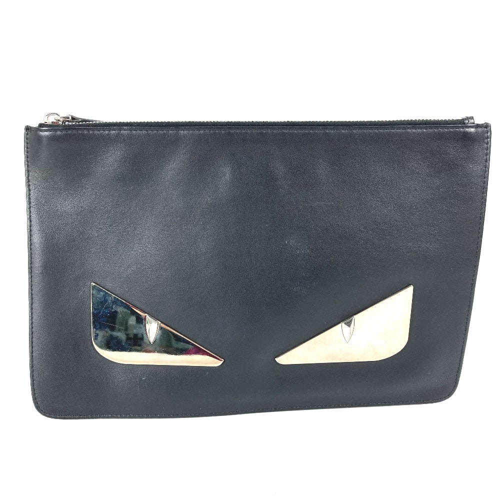 FENDI Clutch bag 7N0078 leather black Monster Bugs mens Used Authentic