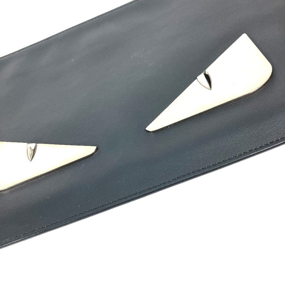 FENDI Clutch bag 7N0078 leather black Monster Bugs mens Used Authentic