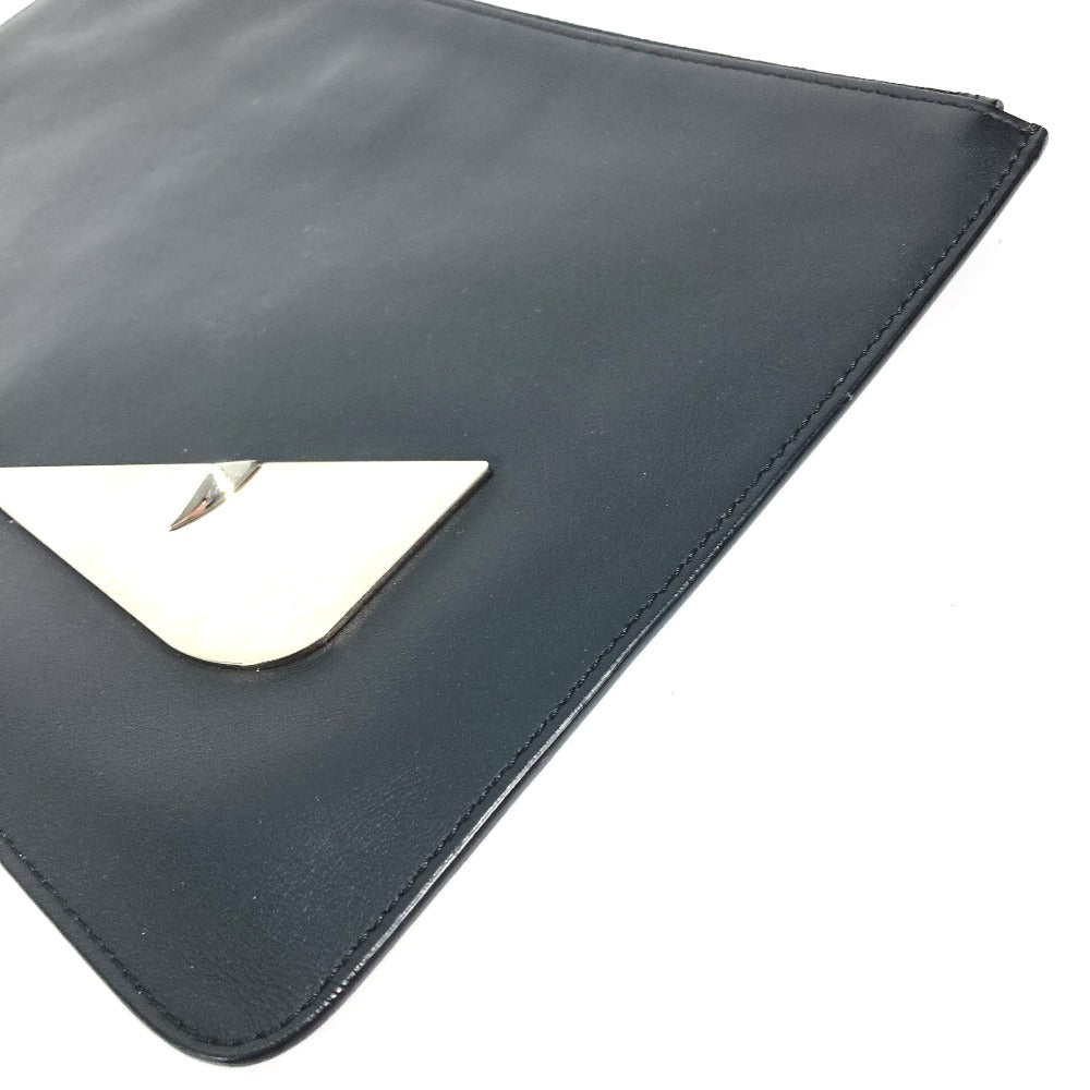 FENDI Clutch bag 7N0078 leather black Monster Bugs mens Used Authentic
