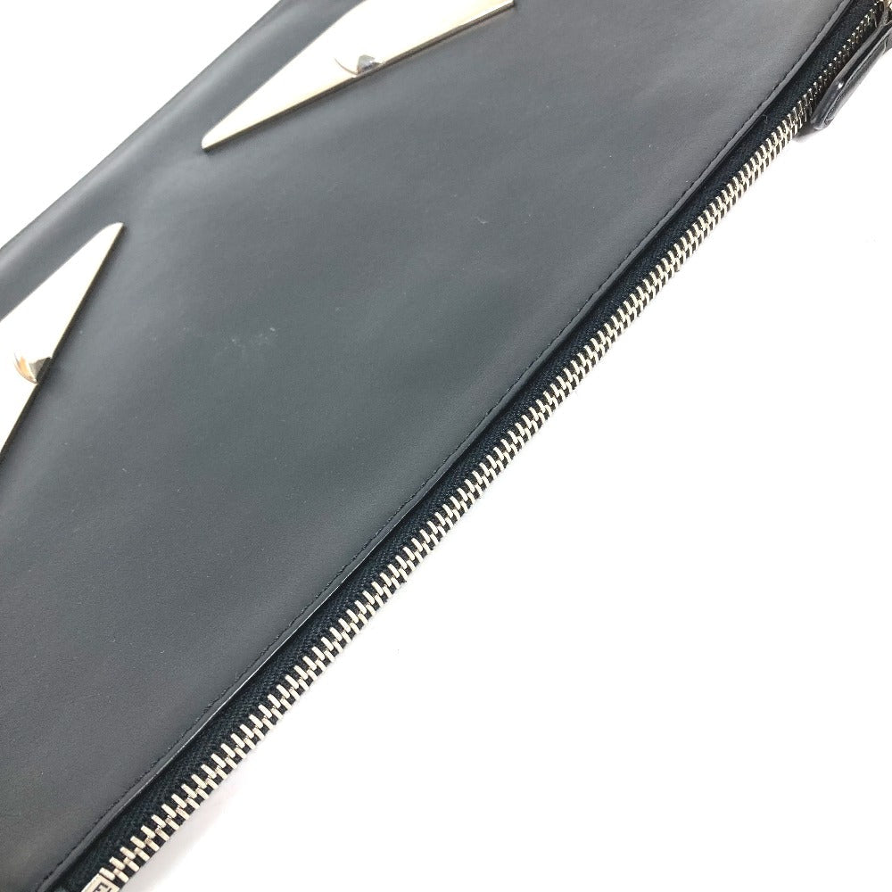 FENDI Clutch bag 7N0078 leather black Monster Bugs mens Used Authentic