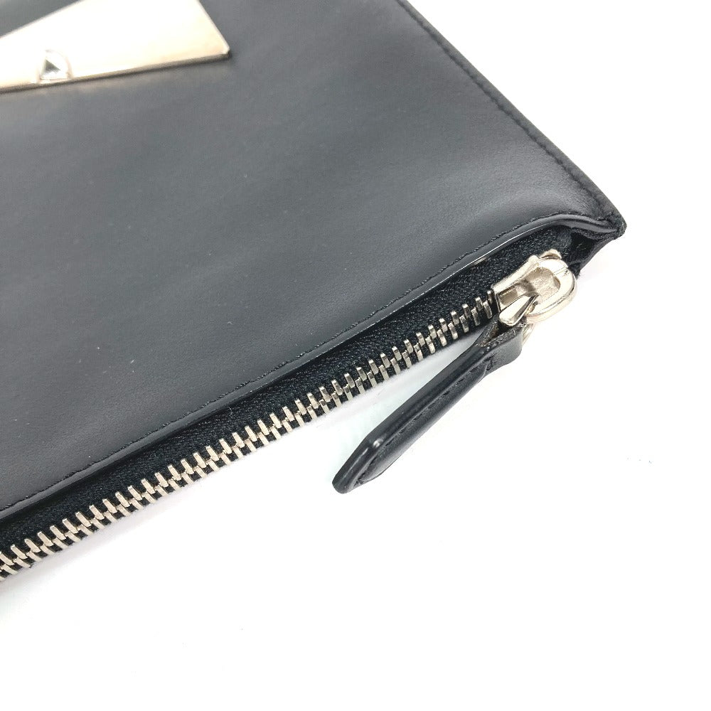 FENDI Clutch bag 7N0078 leather black Monster Bugs mens Used Authentic
