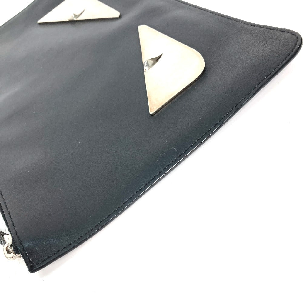 FENDI Clutch bag 7N0078 leather black Monster Bugs mens Used Authentic