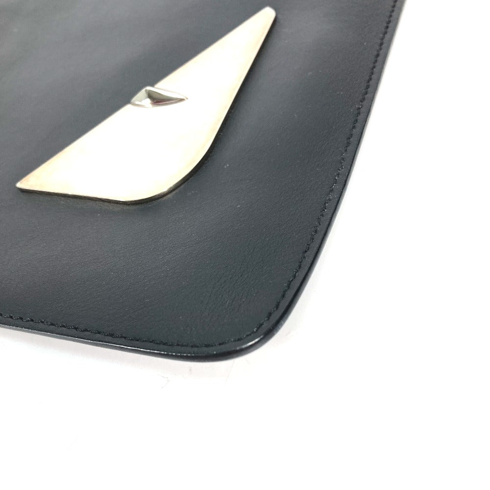 FENDI Clutch bag 7N0078 leather black Monster Bugs mens Used Authentic