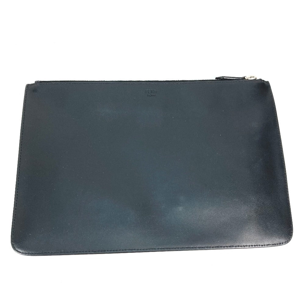 FENDI Clutch bag 7N0078 leather black Monster Bugs mens Used Authentic