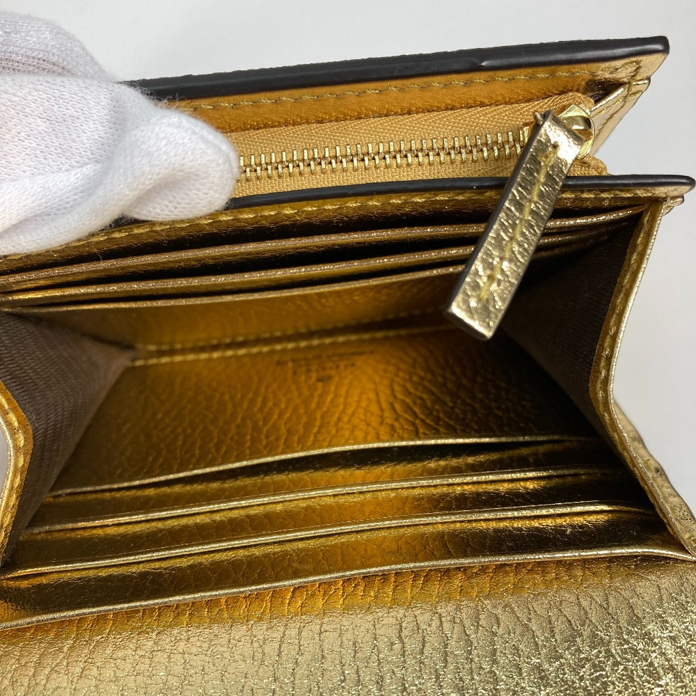 GUCCI Folded wallet 598587 leather gold Compact wallet GG Marmont Women Used Authentic
