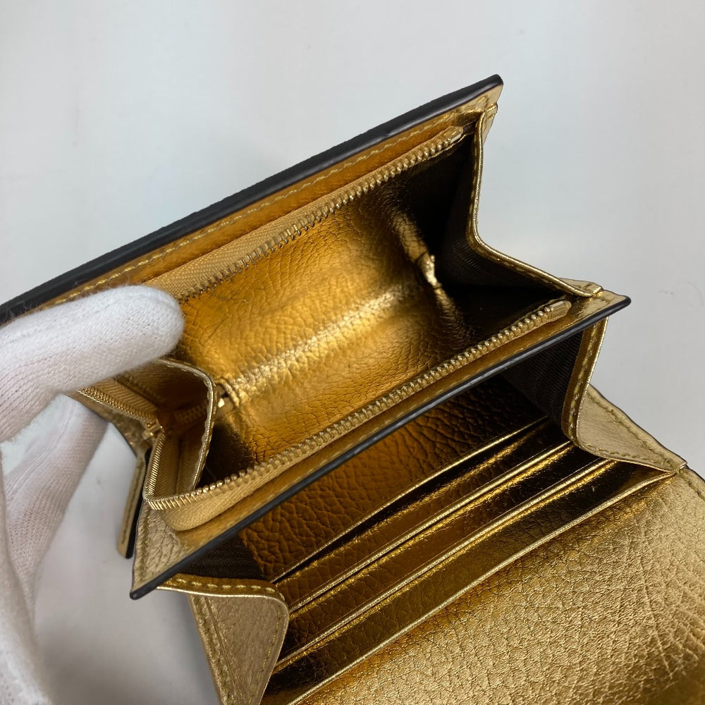 GUCCI Folded wallet 598587 leather gold Compact wallet GG Marmont Women Used Authentic
