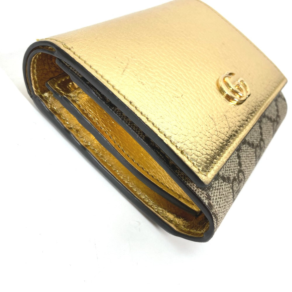 GUCCI Folded wallet 598587 leather gold Compact wallet GG Marmont Women Used Authentic