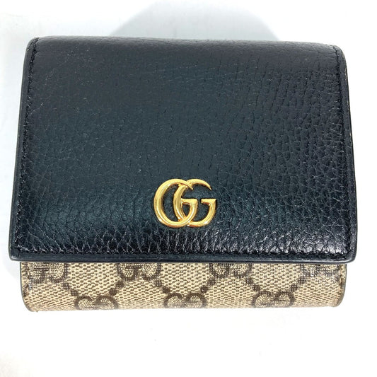 GUCCI Folded wallet 598587 Leather PVC beige GG Supreme GG Marmont Women Used Authentic