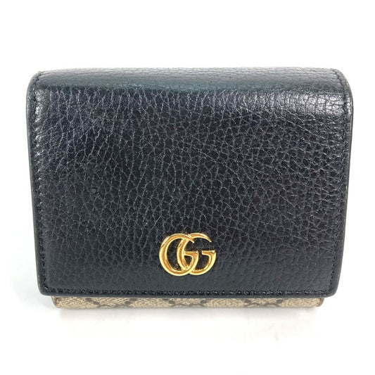 GUCCI Folded wallet 598587 Leather PVC beige GG Supreme GG Marmont Women Used Authentic