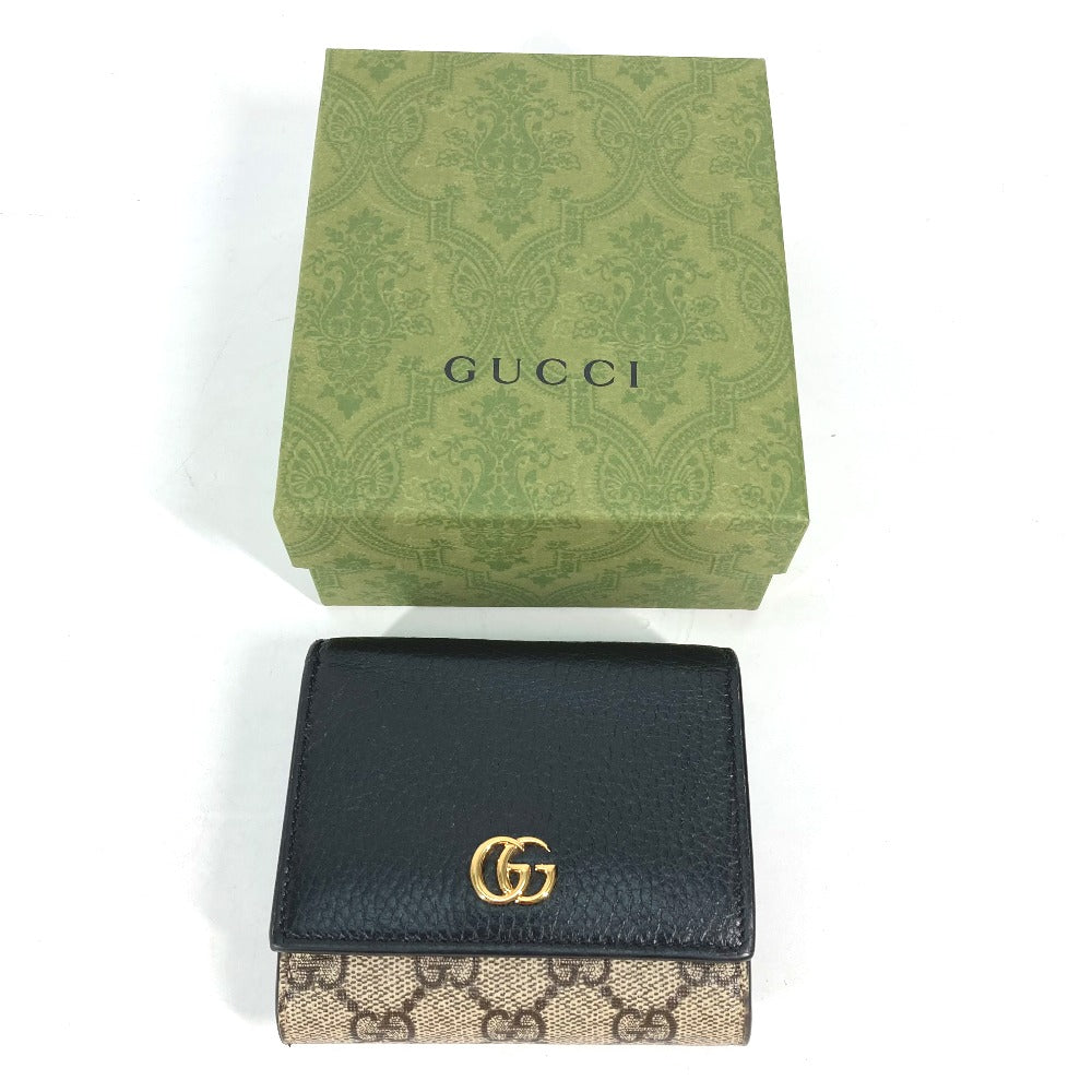 GUCCI Folded wallet 598587 Leather PVC beige GG Supreme GG Marmont Women Used Authentic