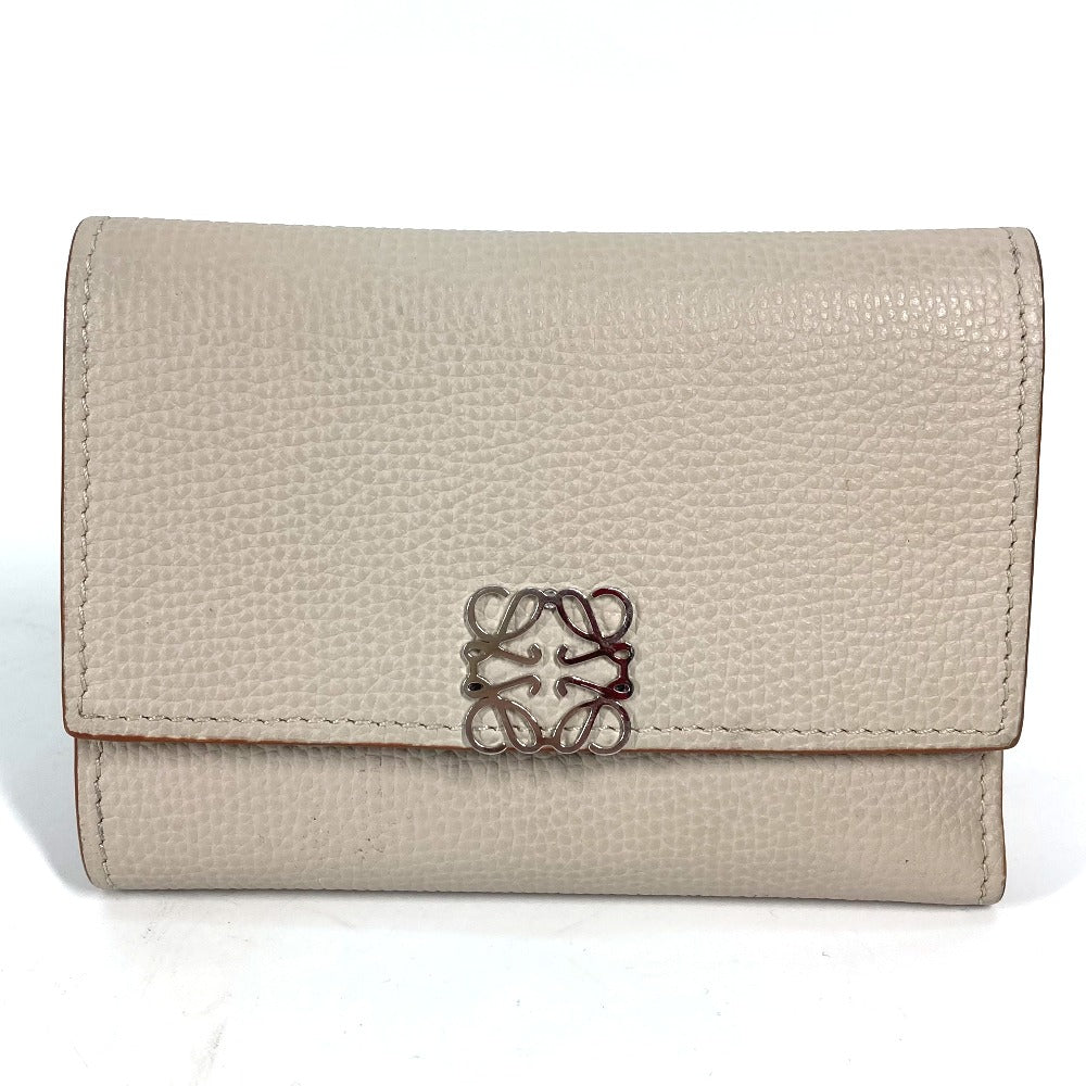 LOEWE Trifold wallet C821S33X01 leather beige Anagram Trifold Wallet Women Used Authentic