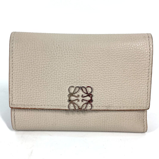 LOEWE Trifold wallet C821S33X01 leather beige Anagram Trifold Wallet Women Used Authentic