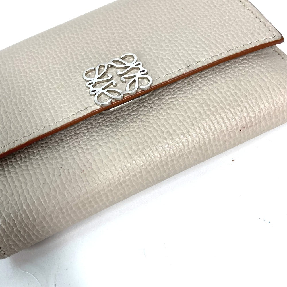 LOEWE Trifold wallet C821S33X01 leather beige Anagram Trifold Wallet Women Used Authentic