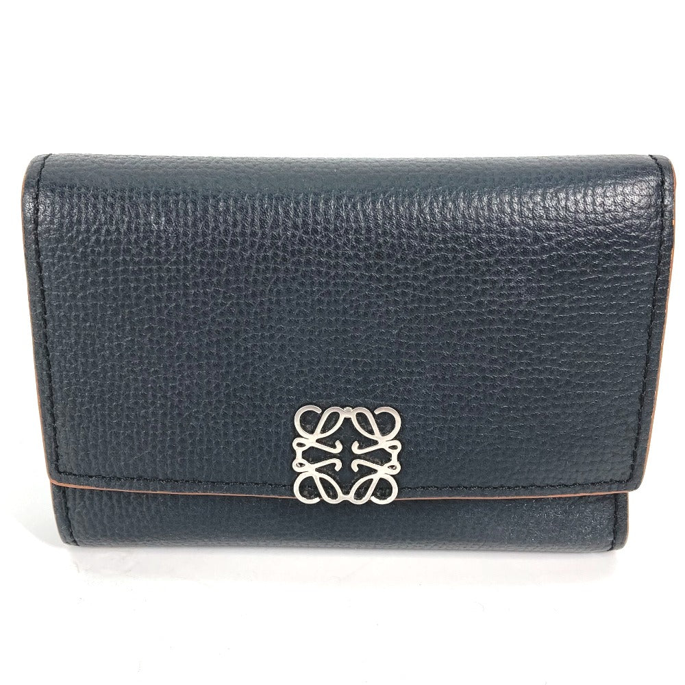 LOEWE Trifold wallet C821S33X01 leather black Compact wallet Anagram Trifold Wallet Women Used Authentic