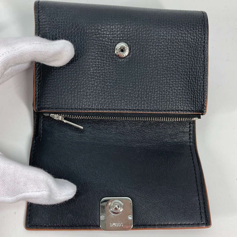 LOEWE Trifold wallet C821S33X01 leather black Compact wallet Anagram Trifold Wallet Women Used Authentic