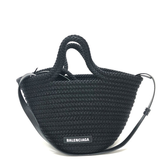 BALENCIAGA Shoulder Bag 695612 Nylon, Lambskin black Ibiza small basket bag Women Used Authentic