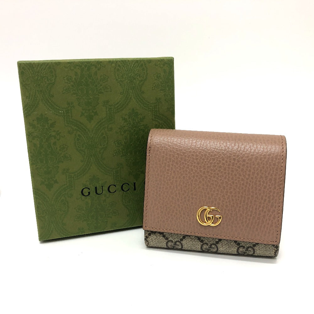 GUCCI Folded wallet 598587 GG Supreme canvas, leather beige GG Supreme Double G medium wallet Women Used Authentic