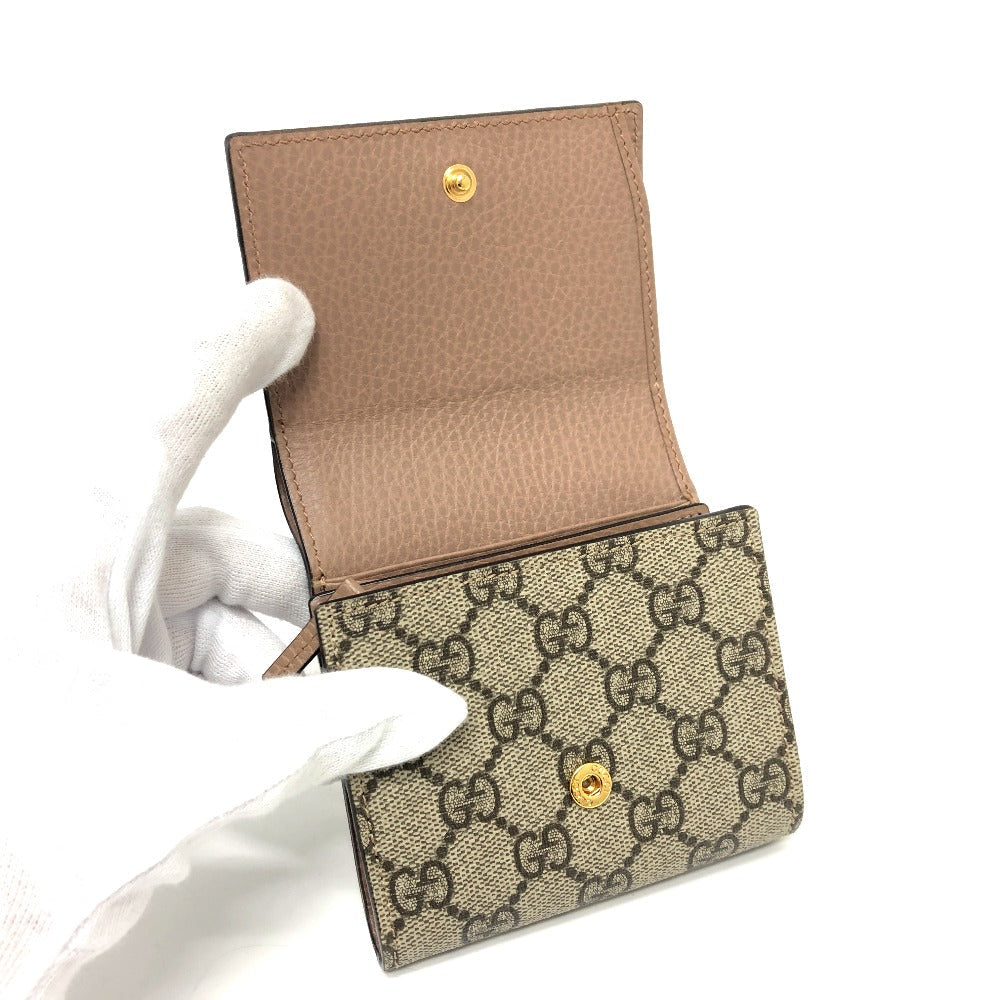 GUCCI Folded wallet 598587 GG Supreme canvas, leather beige GG Supreme Double G medium wallet Women Used Authentic