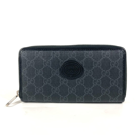 GUCCI Long Wallet Purse 673003 GG Supreme Canvas black GG Supreme Interlocking G zip-around wallet mens Used Authentic