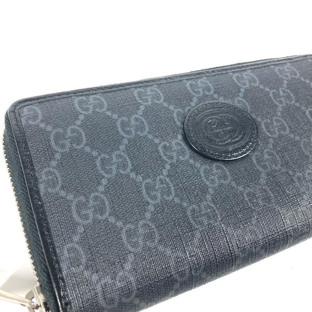 GUCCI Long Wallet Purse 673003 GG Supreme Canvas black GG Supreme Interlocking G zip-around wallet mens Used Authentic
