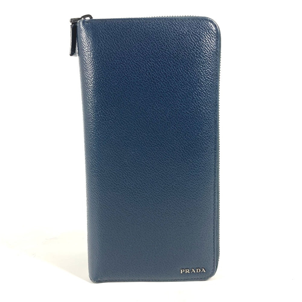 PRADA Long Wallet Purse 2ML220 saffiano leather Navy logo Travel case mens Used Authentic
