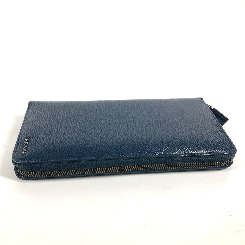 PRADA Long Wallet Purse 2ML220 saffiano leather Navy logo Travel case mens Used Authentic
