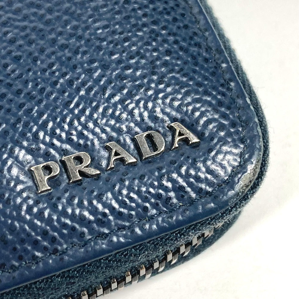 PRADA Long Wallet Purse 2ML220 saffiano leather Navy logo Travel case mens Used Authentic
