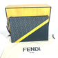 FENDI Clutch bag 7N0110 leather Black x Yellow x Grey Flat slim slim Diagonal Zucca mens Used Authentic