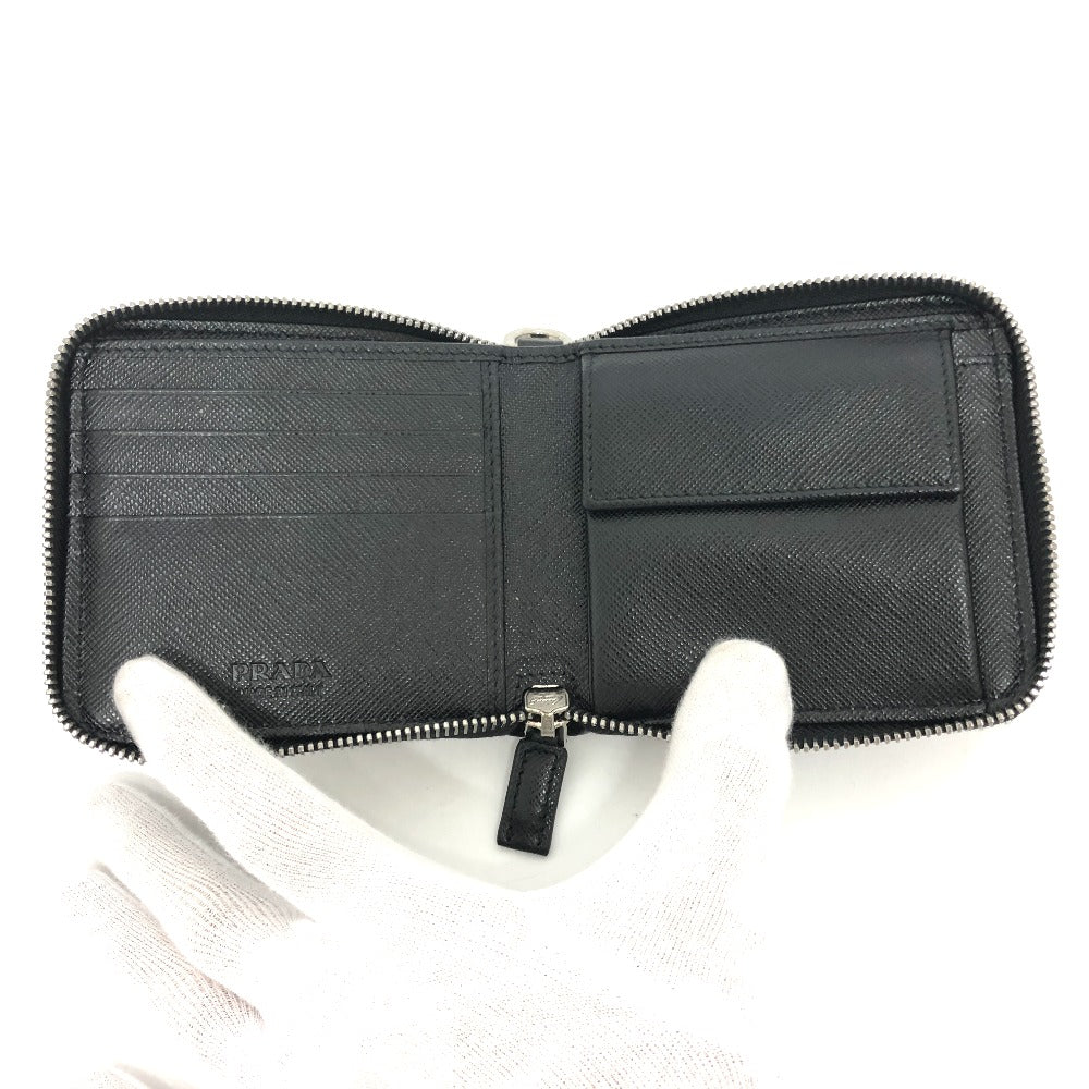 PRADA Folded wallet 2ML221 saffiano leather Black x pink Studs with strap and key ring Frankenheart Women Secondhand Authentic
