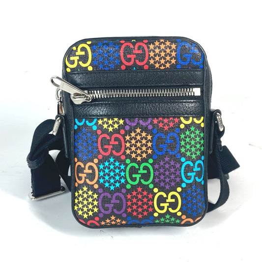 GUCCI Shoulder Bag 598103 leather Black x multicolor GG psychedelic Crossbody unisex(Unisex) Used Authentic
